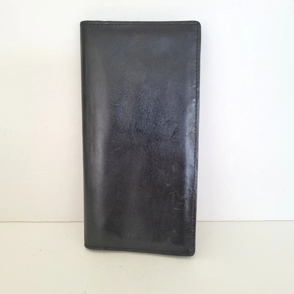 Dunhill London Mens Black Leather Long Bifold Wallet Gold Hardware Made England